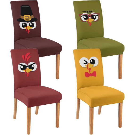 4 Pcs Fall Chair Covers for Dining Room, Thanksgiving Stretch Removable Dining Chair Cover Set of 4, Autumn Pumpkin Truck Chair Slipcovers Seat Protector for Fall Restaurant Decor