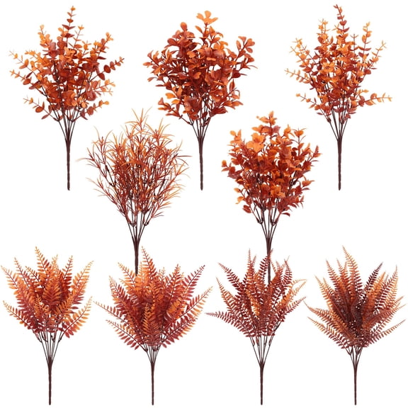 4 Pcs Fall Eucalyptus Stems Boston Fern Plants Decor,Faux Eucalyptus Branches Artificial Autumn Plants Decorations Fall Thanksgivin Floral Arrangements Farmhouse Home Table Centerpiece