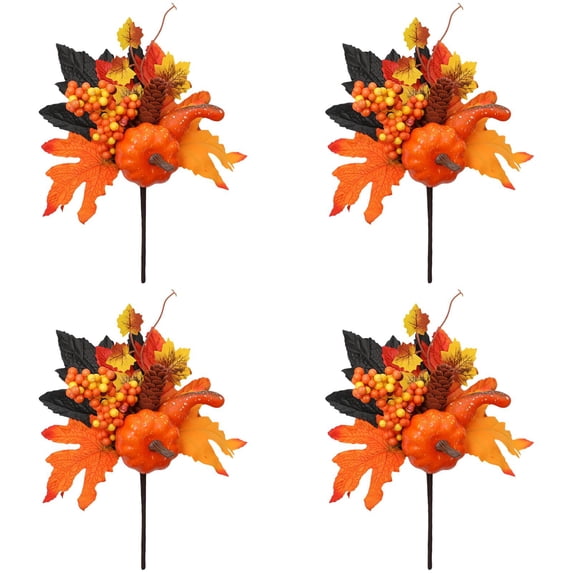 4 Pcs Fall Pumpkin Maple Leaf Picks, Autumn Tiered Tray Decor for Coffee Bar, Kitchen Counter, Shelf Styling, Harvest Seasonal Home Accents