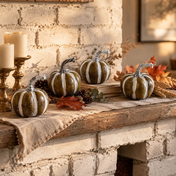 4 Pcs Fall Pumpkins Decoration Orange & White Fall Pumpkins for Halloween Party, Thanksgiving Centerpieces, Farmhouse Decor, Mantel & Table Decorations, Autumn Festival Supplies