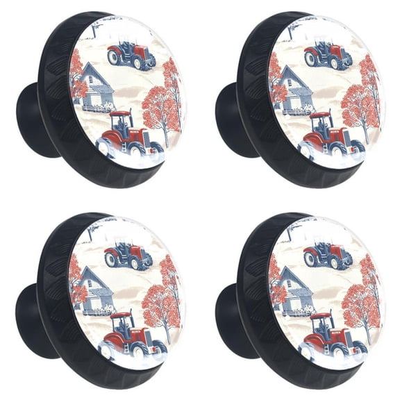 4 Pcs Farmer on Tractor Farmhouse Print Cabinet Knobs 30mm Round Crystal Glass Drawer Handles Pulls with Screws for Kitchen Cupboard Wardrobe Closet Dresser, Home&Office