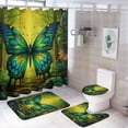 thumbnail image 1 of 4 Pcs Farmhouse Butterfly Shower Curtain Set with Non-Slip Rug, Toilet Lid Cover, Bath Mat Watercolor Plants Leaves Animals Shower Curtain with 12 Hooks for Bathroom Decor, 1 of 8