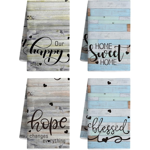 4 Pcs Farmhouse Kitchen Towels Vintage Themed Dish Towel Bathroom Decorative Rustic Cloths for Kitchen Bathroom Home Cooking Housewarming Gifts, 16 x 24 Inch