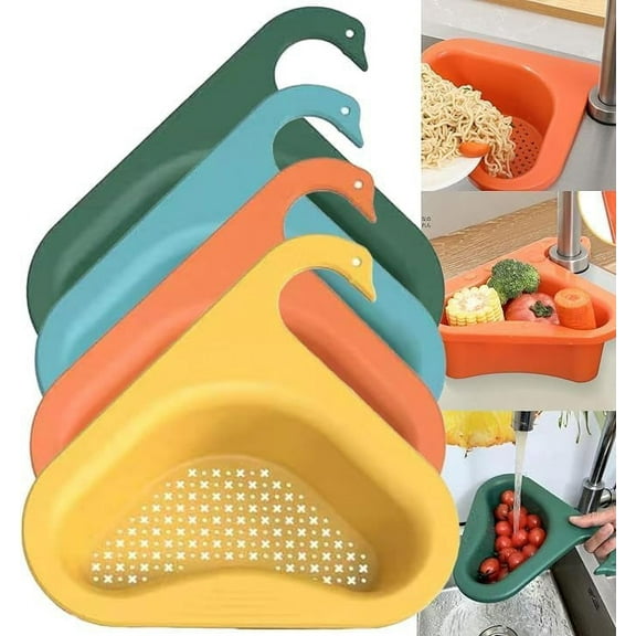 4 Pcs Faucet Hanging Filter Basket, Kitchen Sink Drain Basket Swan Drain Rack, Multifunctional Kitchen Triangular Sink Filter Swan Drain Basket for Kitchen Sink Hangs on Faucet Fits All Sink