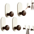 thumbnail image 1 of 4 Pcs Faux Walnut Look Wall Hooks,Round Wood Grain Knob Hangers,No Drill Self Adhesive Single Coat Hooks,Wall Mounted Towel Hooks for Hats,Bags,Keys,Bathroom,Bedroom,Entryway and Behind Door, 1 of 2