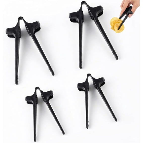4 Pcs Finger Chopsticks, Plastic Snactiv Tool, Gamer Snack Tongs, Hands Free Chip Clip, Black for Keyboard Typing