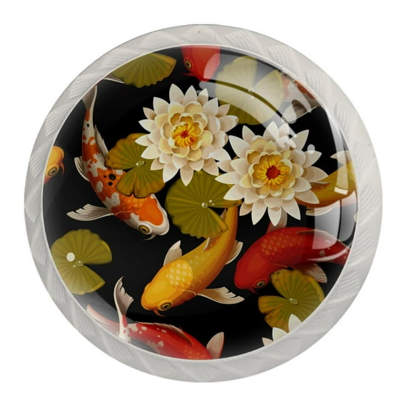4 Pcs Fish Floral Graceful Flower Knobs for Kitchen Cabinet Cupboard Dresser Bookcase Drawer Pulls Handles Round Home Decor