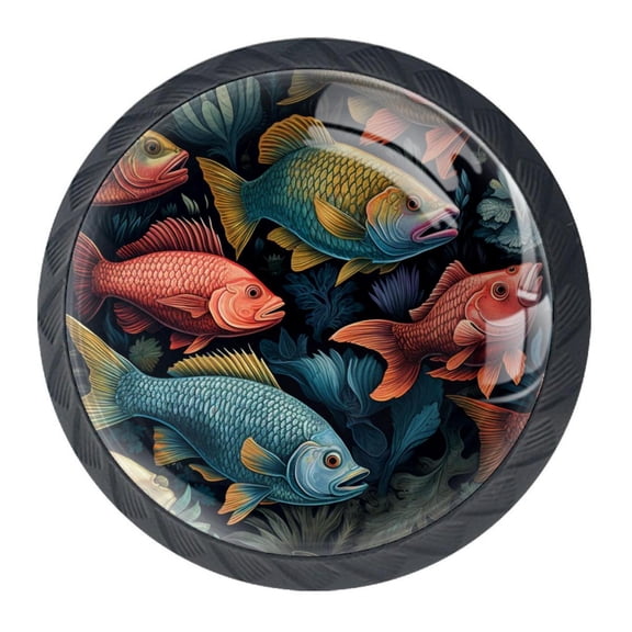 4 Pcs Fish Knobs for Kitchen Cabinet Cupboard Dresser Bookcase Drawer Pulls Handles Round Home Decor