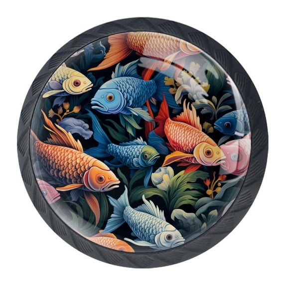 4 Pcs Fish Knobs for Kitchen Cabinet Cupboard Dresser Bookcase Drawer Pulls Handles Round Home Decor