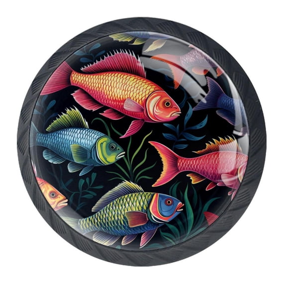 4 Pcs Fish Knobs for Kitchen Cabinet Cupboard Dresser Bookcase Drawer Pulls Handles Round Home Decor