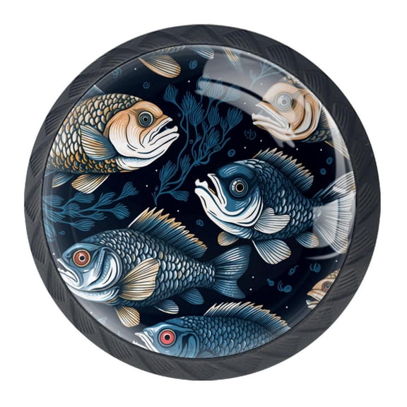 4 Pcs Fish Knobs for Kitchen Cabinet Cupboard Dresser Bookcase Drawer Pulls Handles Round Home Decor
