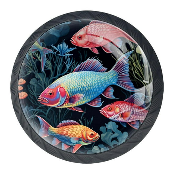 4 Pcs Fish Knobs for Kitchen Cabinet Cupboard Dresser Bookcase Drawer Pulls Handles Round Home Decor