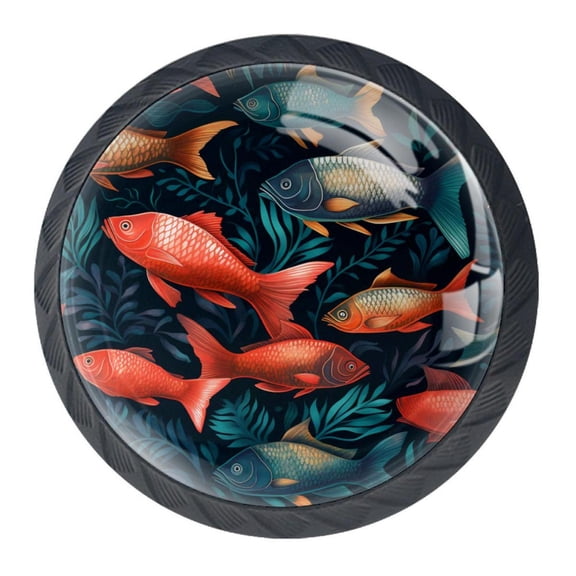 4 Pcs Fish Knobs for Kitchen Cabinet Cupboard Dresser Bookcase Drawer Pulls Handles Round Home Decor