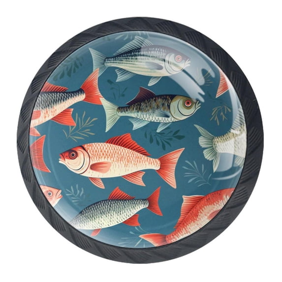 4 Pcs Fish Knobs for Kitchen Cabinet Cupboard Dresser Bookcase Drawer Pulls Handles Round Home Decor