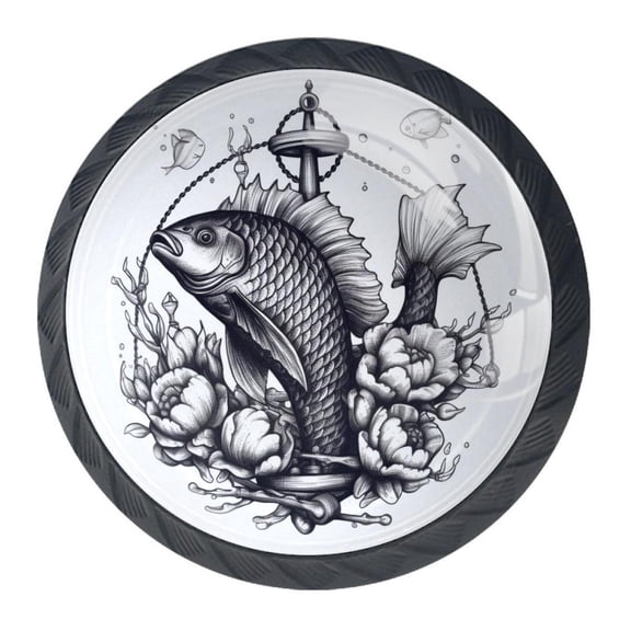 4 Pcs Fish Knobs for Kitchen Cabinet Cupboard Dresser Bookcase Drawer Pulls Handles Round Home Decor