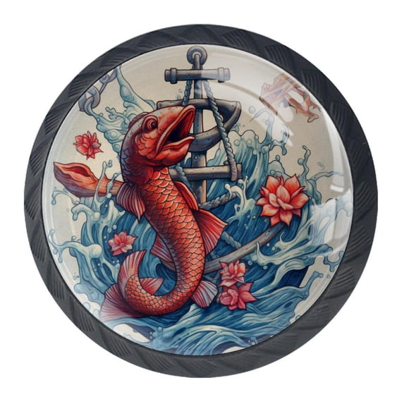 4 Pcs Fish Knobs for Kitchen Cabinet Cupboard Dresser Bookcase Drawer Pulls Handles Round Home Decor