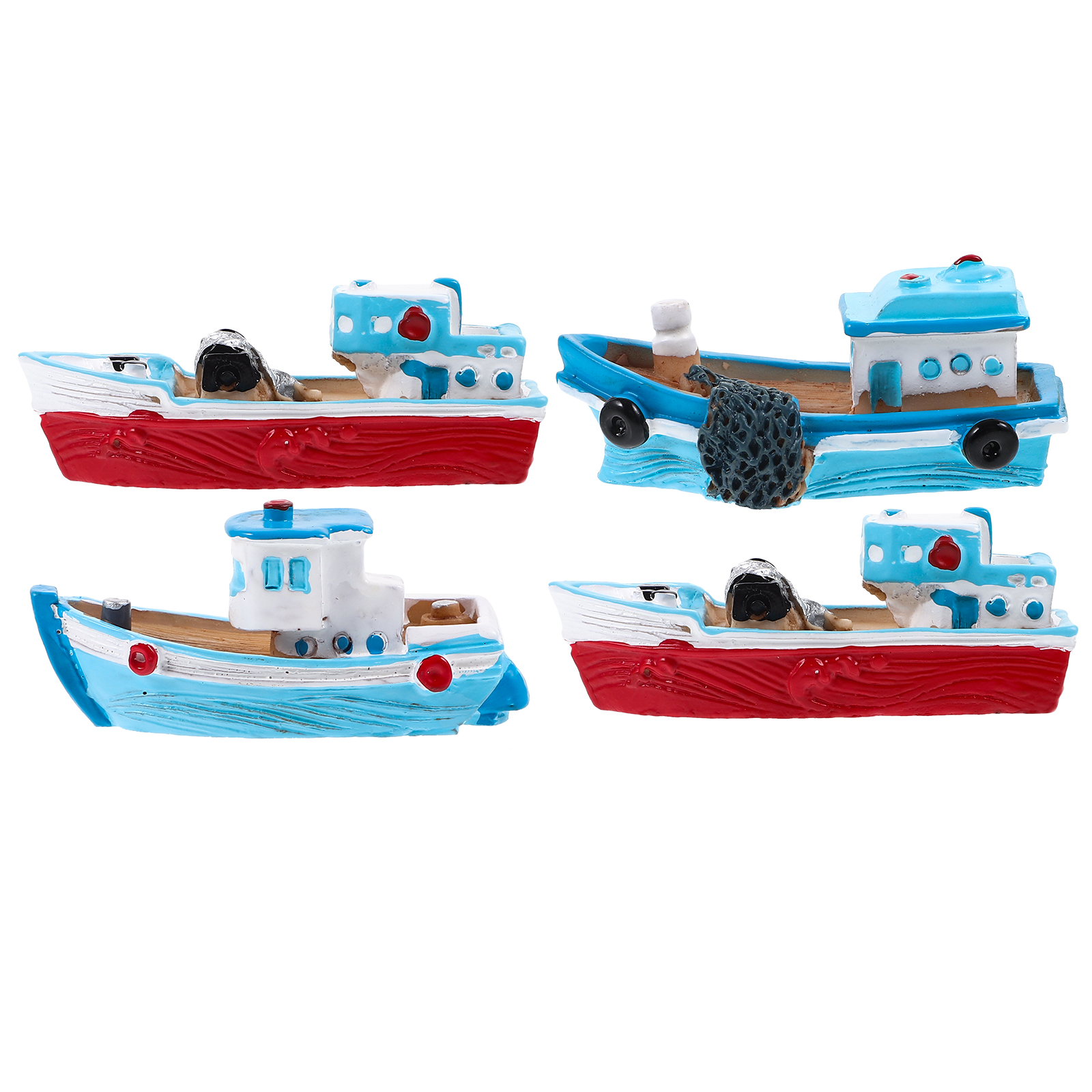 4 Pcs Fishing Boat Ornaments Wooden Playset Dollhouse Ornament Boat Model Resin Boat Crafts