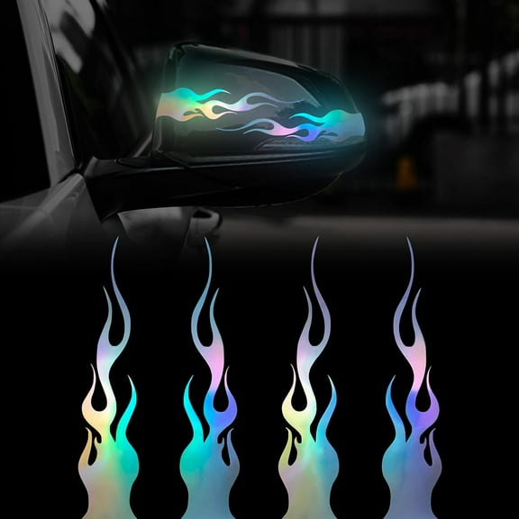4 Pcs Flame Decals, 5.9'' Flame Reflective Sticker, For Automotive And Motorcycle Computers Flame Stripe Decal