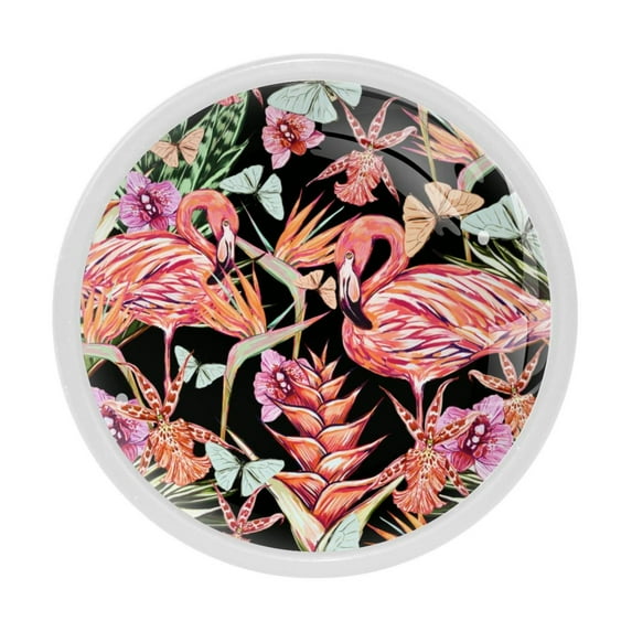 4 Pcs Flamingo Knobs for Kitchen Cabinet Cupboard Dresser Bookcase Drawer Pulls Handles Round Home Decor