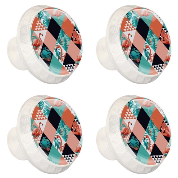 4 Pcs Flamingo Knobs for Kitchen Cabinet Cupboard Dresser Bookcase Drawer Pulls Handles Round Home Decor