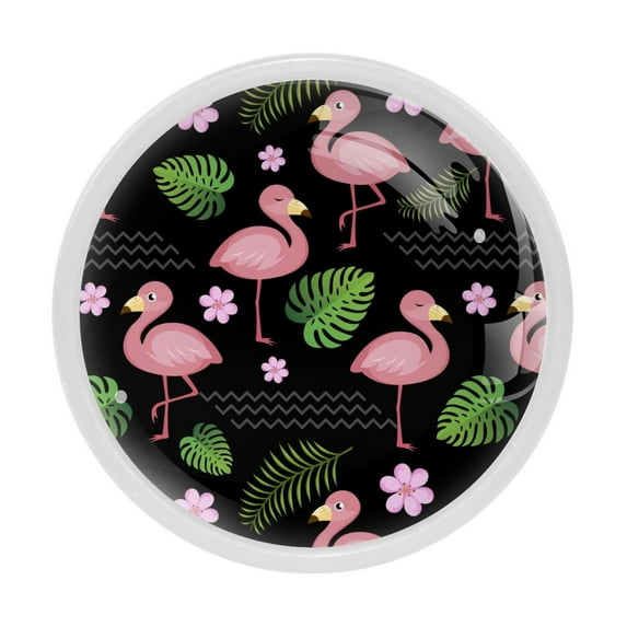 4 Pcs Flamingo Knobs for Kitchen Cabinet Cupboard Dresser Bookcase Drawer Pulls Handles Round Home Decor