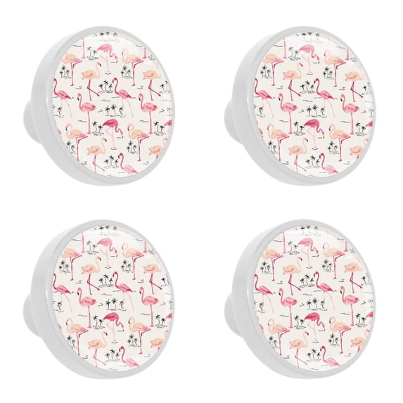 4 Pcs Flamingo Knobs for Kitchen Cabinet Cupboard Dresser Bookcase Drawer Pulls Handles Round Home Decor