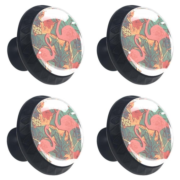 4 Pcs Flamingo Knobs for Kitchen Cabinet Cupboard Dresser Bookcase Drawer Pulls Handles Round Home Decor