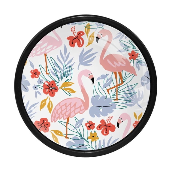 4 Pcs Flamingo Knobs for Kitchen Cabinet Cupboard Dresser Bookcase Drawer Pulls Handles Round Home Decor