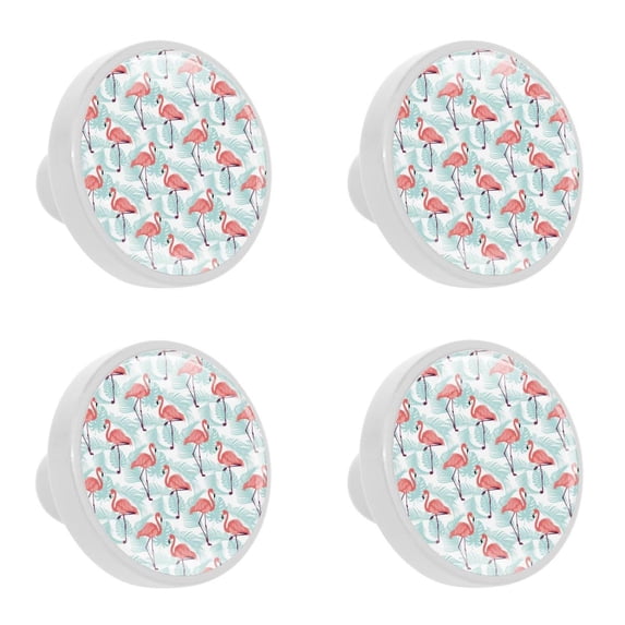 4 Pcs Flamingo Knobs for Kitchen Cabinet Cupboard Dresser Bookcase Drawer Pulls Handles Round Home Decor