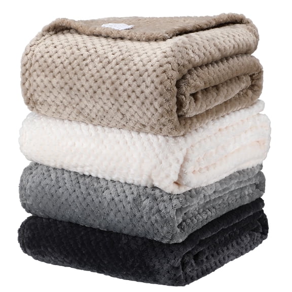 4 Pcs Flannel Throw Blanket Textured Soft Blanket 50x60 Inch (Neutral Color)