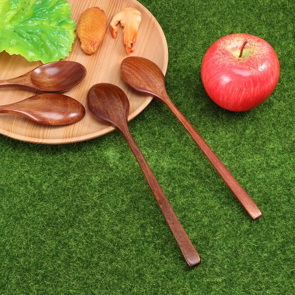 STRANDCHIC 4Pcs Wooden Spoons Long Handle for Soup Stirring and Serving in Brown Kitchen Utensils