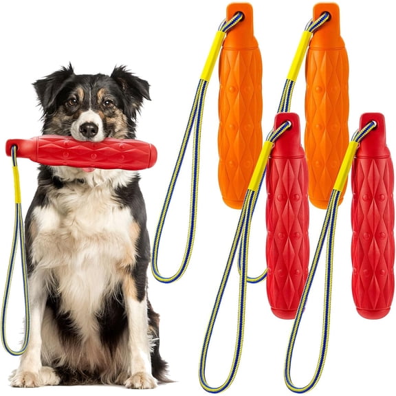 4 Pcs Floating Dog Toys Bumper Toys with Throw Rope Dog Retriever Training Puppy Pool Standard Size Water Interactive Chew Toy for Duck Dog Hunting Training Outdoor Pool Activities