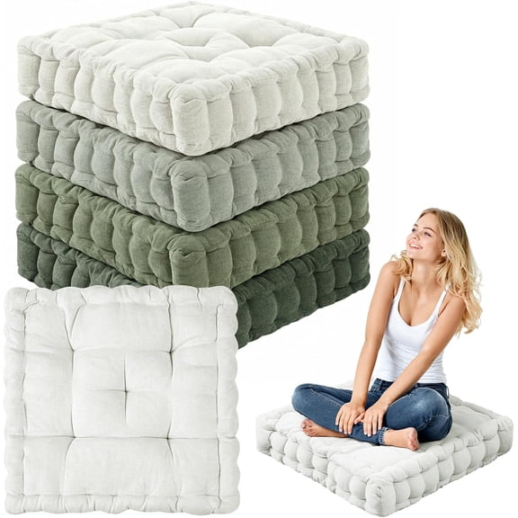 4 Pcs Floor Pillow Cushions Large Round Square Large Meditation Floor Pillow for Classroom Adult Meditation Picnic Party Seating Learning Daycare School (Square 20 x 20,Mixed Green)