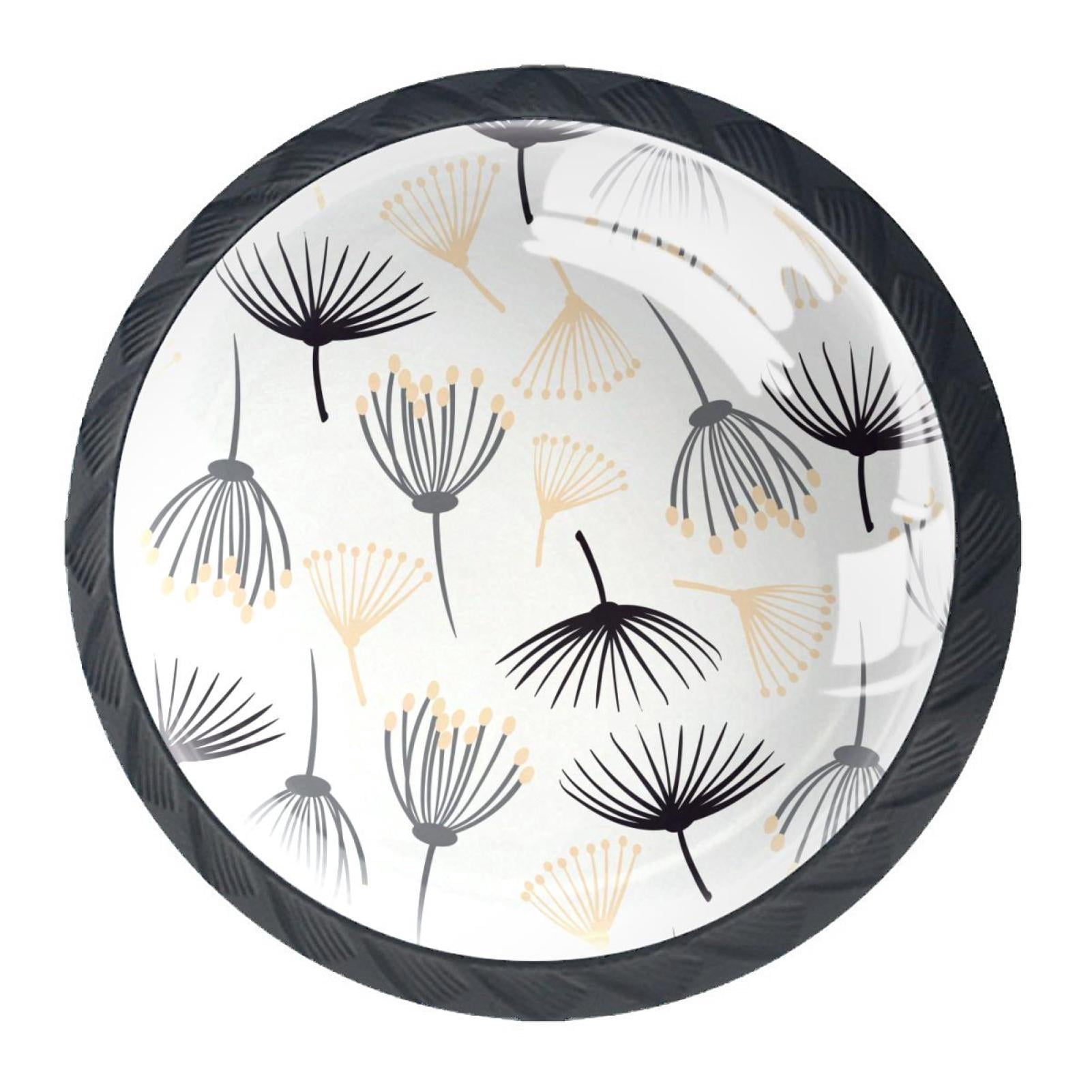 4 Pcs Floral Dandelions Knobs for Kitchen Cabinet Cupboard Dresser Bookcase Drawer Pulls Handles Round Home Decor