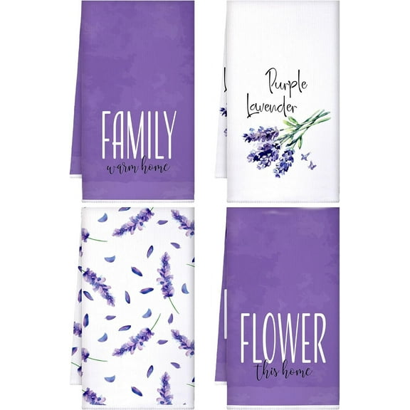 4 Pcs Floral Kitchen Towels Flower Dish Towels Spring Kitchen Decor Sets for Cooking Baking Grilling Bathroom(Purple,Lavender)