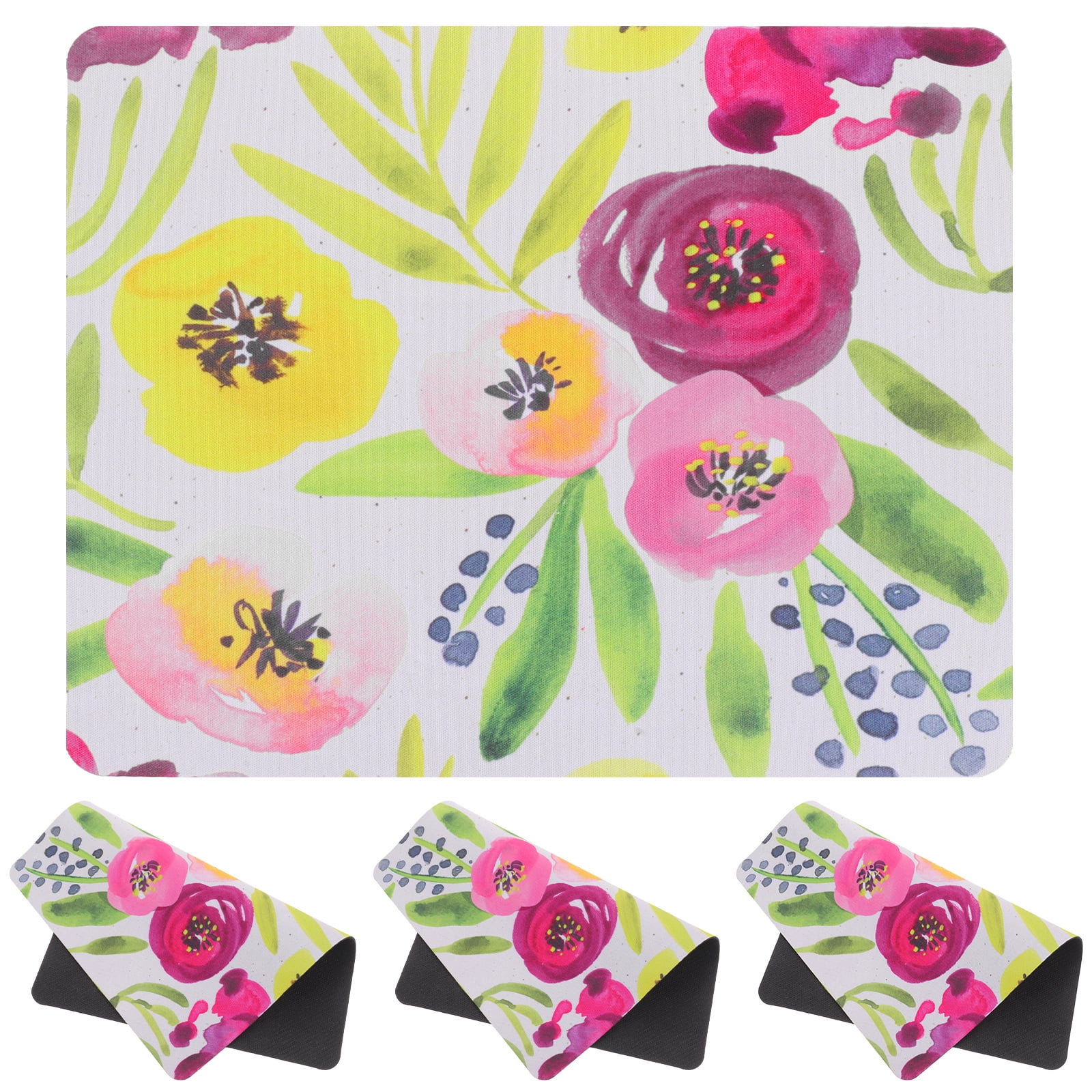 4 Pcs Floral Mouse Pad for Laptop Computer Modern Desk Pads & Blotters Rubber Mat