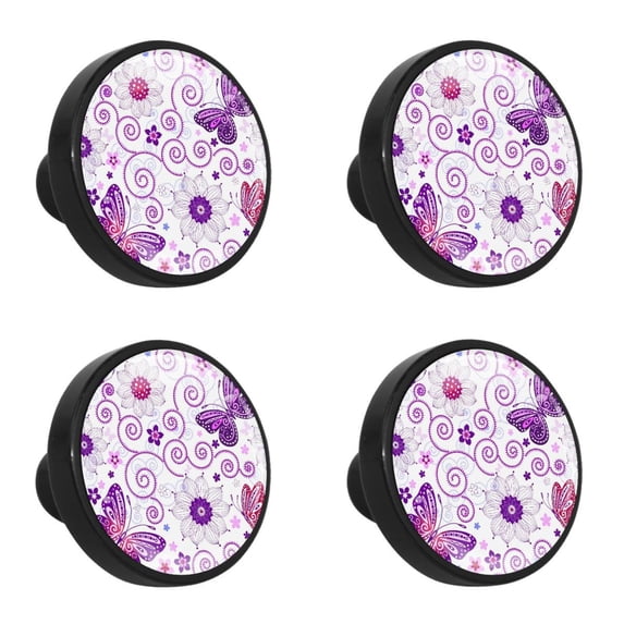 4 Pcs Floral Pattern Knobs for Kitchen Cabinet Cupboard Dresser Bookcase Drawer Pulls Handles Round Home Decor