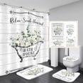 thumbnail image 1 of 4 Pcs Floral Shower Curtain Flowers Leaves Bathroom Sets with Shower Curtain and Rugs Vintage Farmhouse Bathroom Decor Country Bathtub on Rustic Wood Backdrop Bathroom Rugs Mat Toilet Lid Cover, 1 of 7