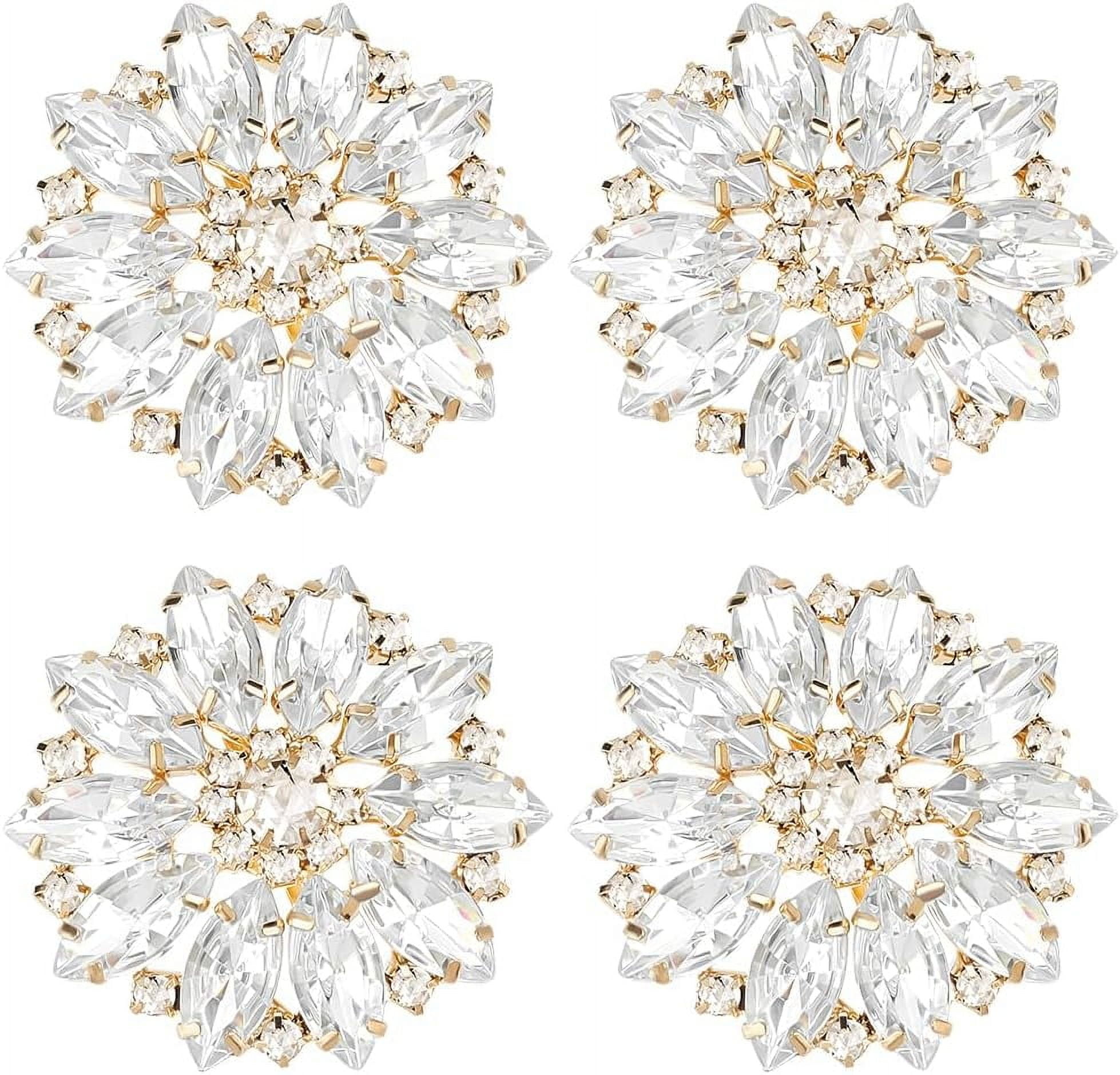 4 Pcs Flower Alloy Clear Rhinestone Shank Buttons 1.57
