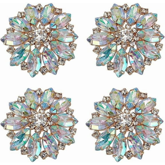 4 Pcs Flower Alloy Clear Rhinestone Shank Buttons 1.5x1.57inch Hole 4mm Clear AB Rhinestone Sew On Button Bouquet Buttons for Clothing DIY Decorate
