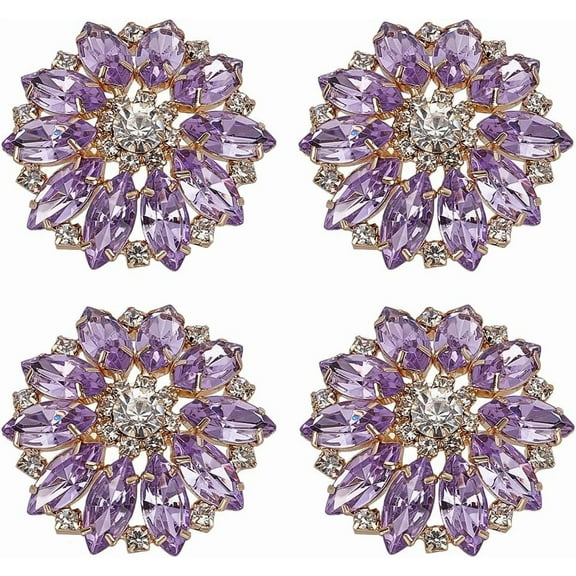 4 Pcs Flower Alloy Clear Rhinestone Shank Buttons 1.5x1.57inch Hole 4mm Dark Violet Rhinestone Sew On Buttons Bouquet Buttons