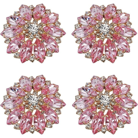 4 Pcs Flower Alloy Clear Rhinestone Shank Buttons 1.5x1.57inch Hole 4mm Fuchsia Rhinestone Crystal Sew On Bouquet Buttons
