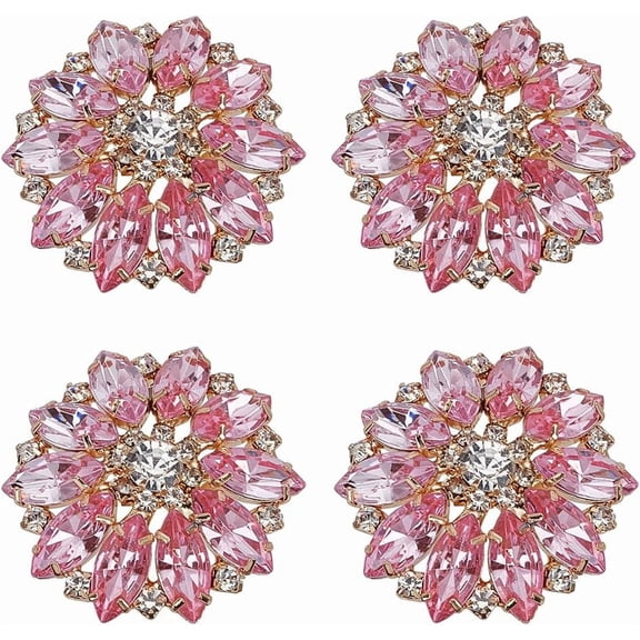 4 Pcs Flower Alloy Clear Rhinestone Shank Buttons 1.5x1.57inch Hole 4mm Fuchsia Rhinestone Sew On Bouquet Buttons for Clothing DIY Decorate diy