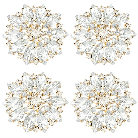 4 Pcs Flower Alloy Clear Rhinestone Shank Buttons Bouquet Rhinestone Buttons with 1-Hole and Light Gold Buttom Sew On Embellishments Metal