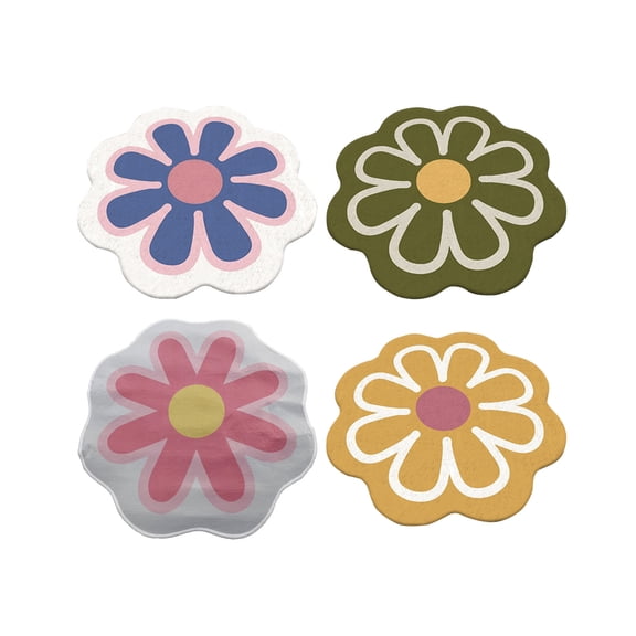 4 Pcs Flower Cute Bath Mat, 24''x 24'' Small Daisy Shaped Washable Bath Rug Non Slip Absorbent Bathroom Mat Funky Floral Toilet Rug Cute Bathroom Bedroom Flower Carpet for Women, 4 Colors