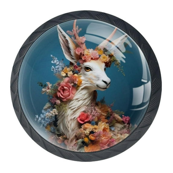 4 Pcs Flower Deer Knobs for Kitchen Cabinet Cupboard Dresser Bookcase Drawer Pulls Handles Round Home Decor