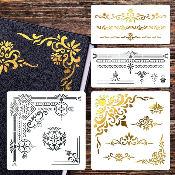 4 Pcs Flower Edges Painting Stencils 2 Sizes Reusable DIY Art and Craft Stencils Hollow Out Drawing Painting Template for Painting on Wood Fabric Paper Walls Canvas Furniture Colorful DIY