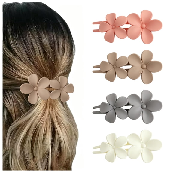 4 Pcs Flower Flat Hair Clips, Non Slip Claw Clips, Strong Hold Plastic Hair Barrettes for Women