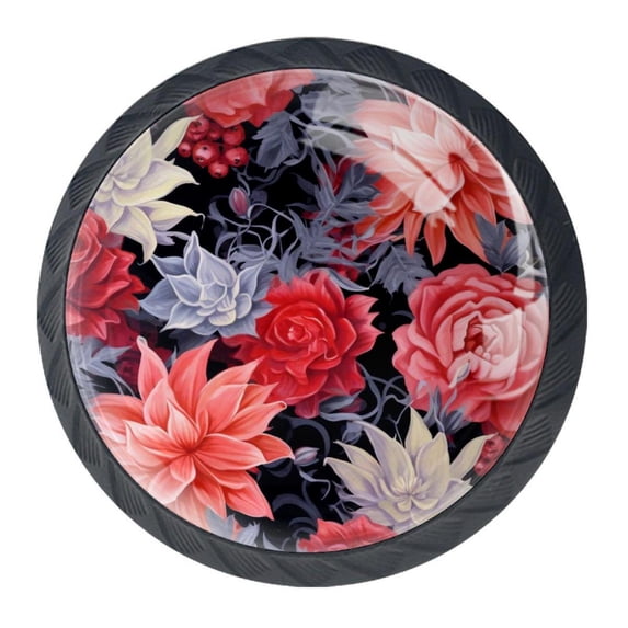 4 Pcs Flower Knobs for Kitchen Cabinet Cupboard Dresser Bookcase Drawer Pulls Handles Round Home Decor