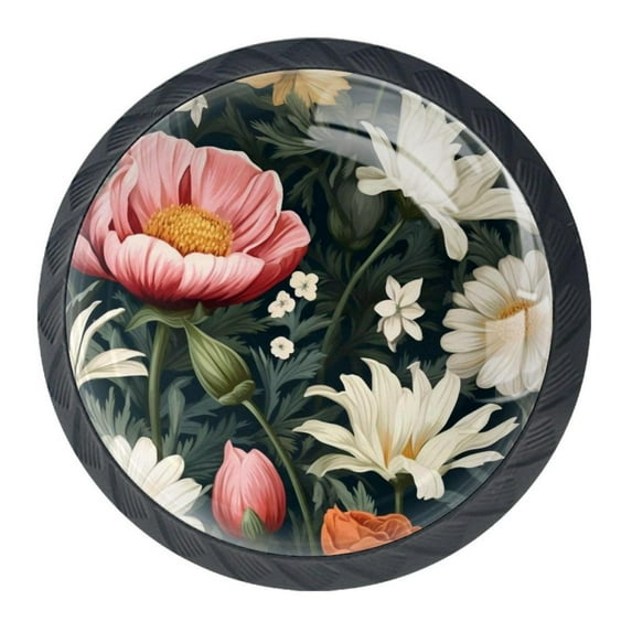 4 Pcs Flower Knobs for Kitchen Cabinet Cupboard Dresser Bookcase Drawer Pulls Handles Round Home Decor